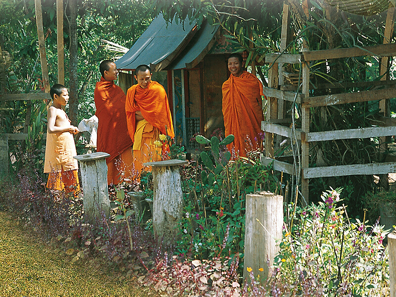 Circuit au Laos, moines dans lels rue de Luang Prabang