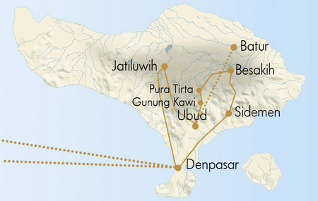 carte itinéraire circuit balades et trekking Bali de Lotus Voyages